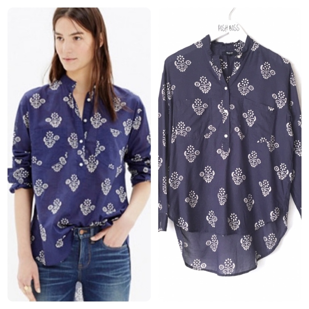 Madewell Popover Vintage Blue Flower Stamp